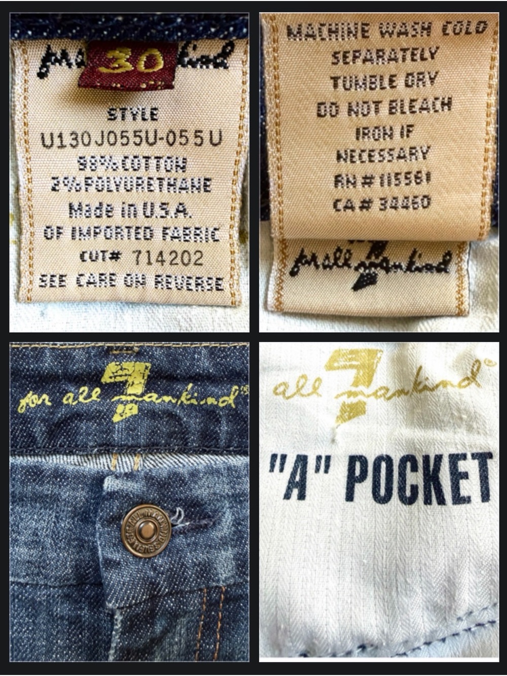 7 For All Mankind Vintage A Pocket Flare Jeans Size 30 Y2K - Picture 14 of 14